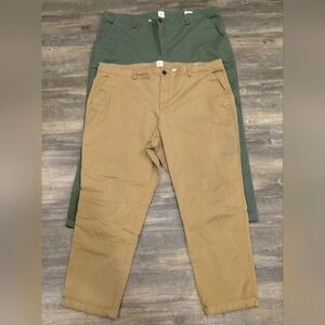GAP Straight Leg Pants Duo in Khaki and Olive Green